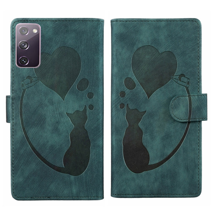 Pen Heart Cat Embossed Leather Phone Case, For Samsung Galaxy S21 FE 5G, For Samsung Galaxy A32 5G, For Samsung Galaxy S21 5G, For Samsung Galaxy S21+ 5G, For Samsung Galaxy S21 Ultra 5G, For Samsung Galaxy S20 FE 5G