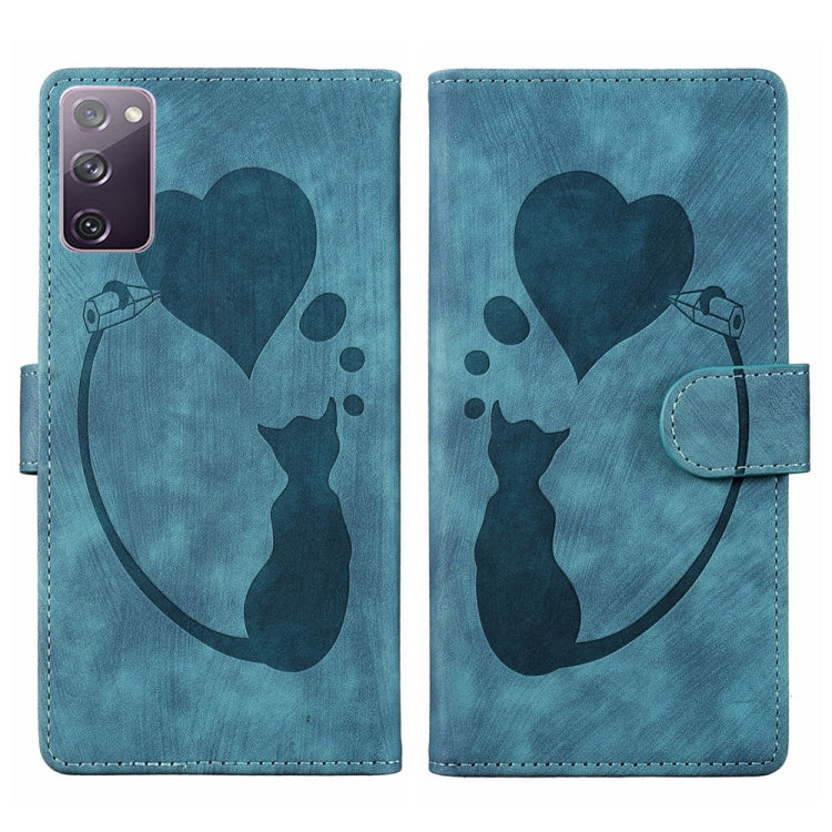Pen Heart Cat Embossed Leather Phone Case, For Samsung Galaxy S21 FE 5G, For Samsung Galaxy A32 5G, For Samsung Galaxy S21 5G, For Samsung Galaxy S21+ 5G, For Samsung Galaxy S21 Ultra 5G, For Samsung Galaxy S20 FE 5G