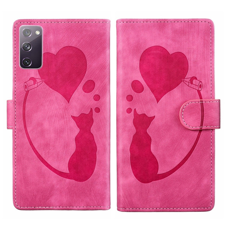 Pen Heart Cat Embossed Leather Phone Case, For Samsung Galaxy S21 FE 5G, For Samsung Galaxy A32 5G, For Samsung Galaxy S21 5G, For Samsung Galaxy S21+ 5G, For Samsung Galaxy S21 Ultra 5G, For Samsung Galaxy S20 FE 5G