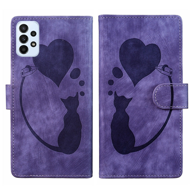 Pen Heart Cat Embossed Leather Phone Case, For Samsung Galaxy A14 5G, For Samsung Galaxy A13 4G / 5G / A04, For Samsung Galaxy A53 5G, For Samsung Galaxy A33 5G, For Samsung Galaxy S22 Ultra 5G, For Samsung Galaxy S22+ 5G, For Samsung Galaxy S22 5G    ...