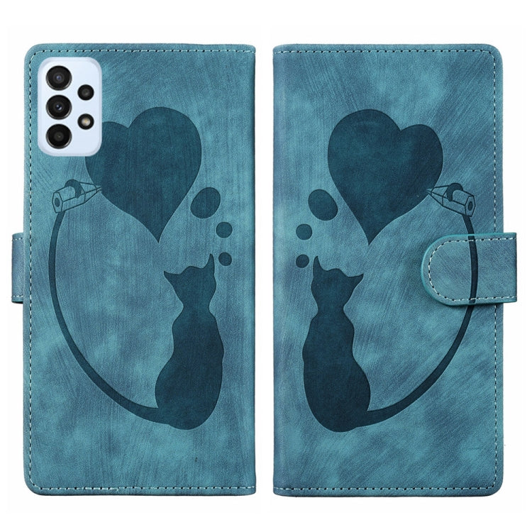 Pen Heart Cat Embossed Leather Phone Case, For Samsung Galaxy A14 5G, For Samsung Galaxy A13 4G / 5G / A04, For Samsung Galaxy A53 5G, For Samsung Galaxy A33 5G, For Samsung Galaxy S22 Ultra 5G, For Samsung Galaxy S22+ 5G, For Samsung Galaxy S22 5G    ...