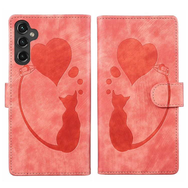 Pen Heart Cat Embossed Leather Phone Case, For Samsung Galaxy S23 FE 5G, For Samsung Galaxy A24 4G, For Samsung Galaxy A23 5G, For Samsung Galaxy A34 5G, For Samsung Galaxy A54 5G, For Samsung Galaxy S23 Ultra 5G, For Samsung Galaxy S23+ 5G            ...