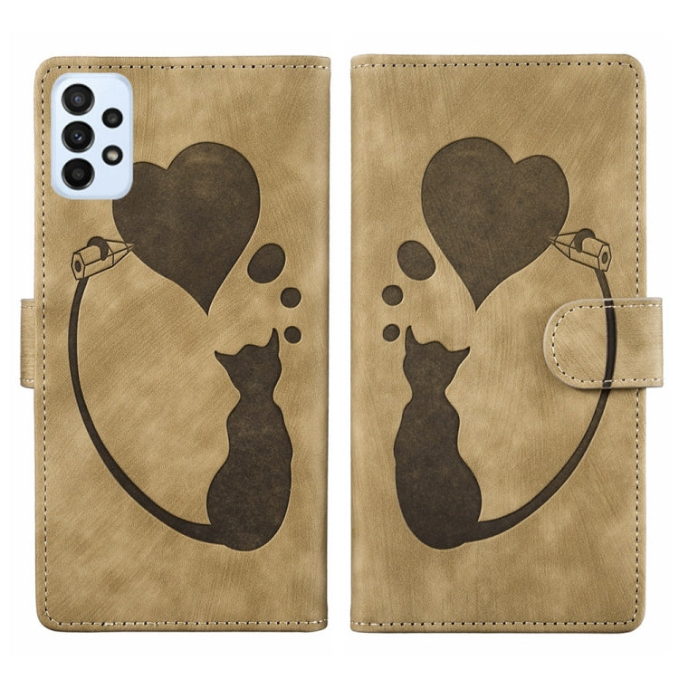 Pen Heart Cat Embossed Leather Phone Case, For Samsung Galaxy A14 5G, For Samsung Galaxy A13 4G / 5G / A04, For Samsung Galaxy A53 5G, For Samsung Galaxy A33 5G, For Samsung Galaxy S22 Ultra 5G, For Samsung Galaxy S22+ 5G, For Samsung Galaxy S22 5G    ...
