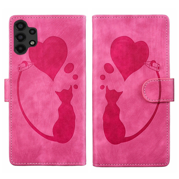 Pen Heart Cat Embossed Leather Phone Case, For Samsung Galaxy S21 FE 5G, For Samsung Galaxy A32 5G, For Samsung Galaxy S21 5G, For Samsung Galaxy S21+ 5G, For Samsung Galaxy S21 Ultra 5G, For Samsung Galaxy S20 FE 5G
