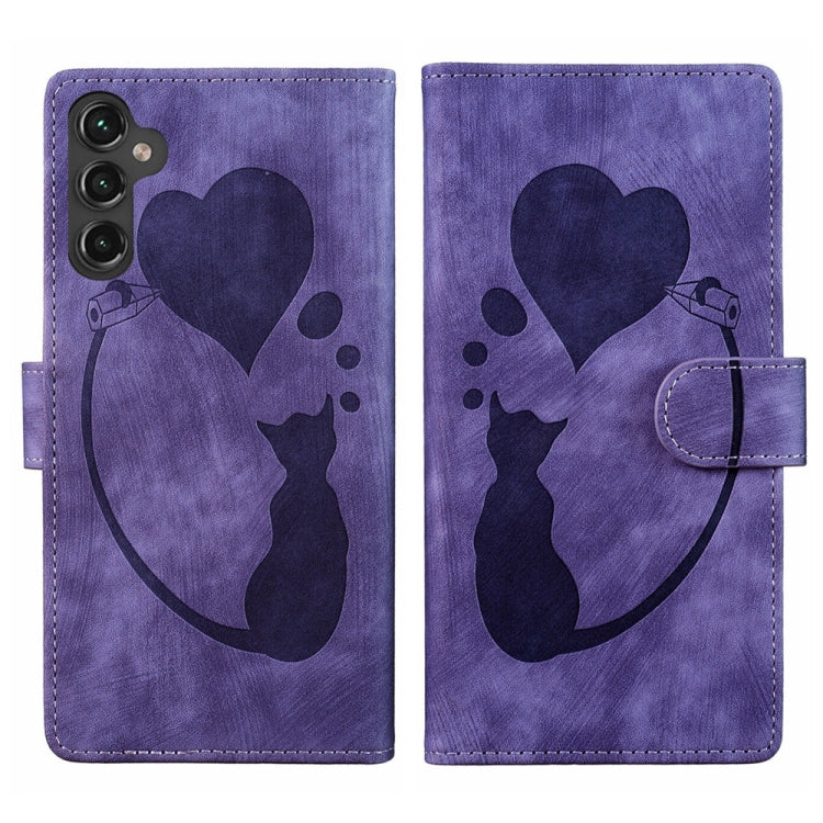 Pen Heart Cat Embossed Leather Phone Case, For Samsung Galaxy A15 5G, For Samsung Galaxy A55 5G, For Samsung Galaxy A35 5G, For Samsung Galaxy S24 Ultra 5G, For Samsung Galaxy S24+ 5G, For Samsung Galaxy S24 5G, For Samsung Galaxy A05s                 ...