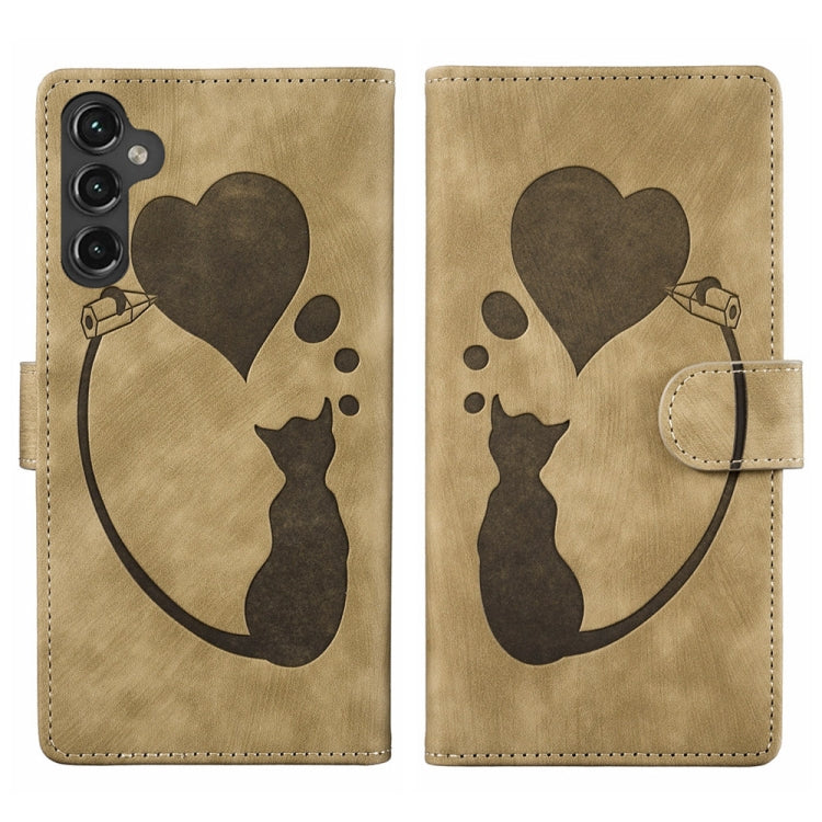 Pen Heart Cat Embossed Leather Phone Case, For Samsung Galaxy S23 FE 5G, For Samsung Galaxy A24 4G, For Samsung Galaxy A23 5G, For Samsung Galaxy A34 5G, For Samsung Galaxy A54 5G, For Samsung Galaxy S23 Ultra 5G, For Samsung Galaxy S23+ 5G            ...
