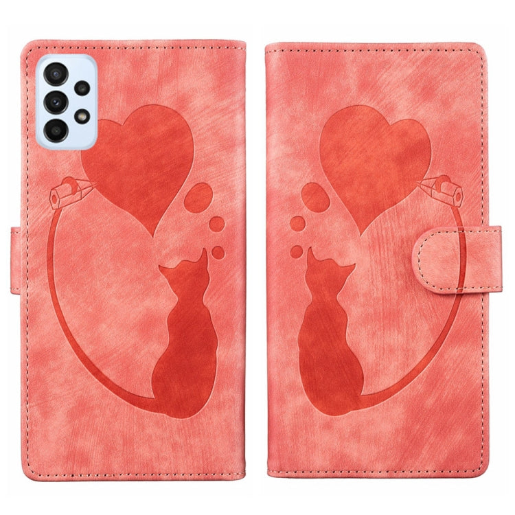 Pen Heart Cat Embossed Leather Phone Case, For Samsung Galaxy S23 FE 5G, For Samsung Galaxy A24 4G, For Samsung Galaxy A23 5G, For Samsung Galaxy A34 5G, For Samsung Galaxy A54 5G, For Samsung Galaxy S23 Ultra 5G, For Samsung Galaxy S23+ 5G            ...