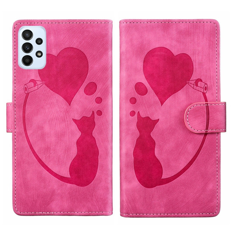 Pen Heart Cat Embossed Leather Phone Case, For Samsung Galaxy S23 FE 5G, For Samsung Galaxy A24 4G, For Samsung Galaxy A23 5G, For Samsung Galaxy A34 5G, For Samsung Galaxy A54 5G, For Samsung Galaxy S23 Ultra 5G, For Samsung Galaxy S23+ 5G            ...