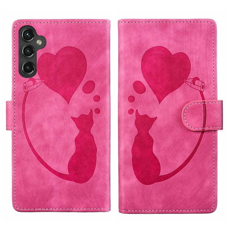 Pen Heart Cat Embossed Leather Phone Case, For Samsung Galaxy A14 5G, For Samsung Galaxy A13 4G / 5G / A04, For Samsung Galaxy A53 5G, For Samsung Galaxy A33 5G, For Samsung Galaxy S22 Ultra 5G, For Samsung Galaxy S22+ 5G, For Samsung Galaxy S22 5G    ...