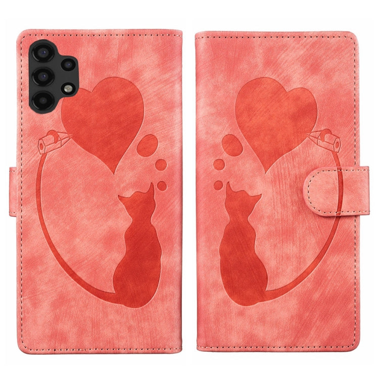 Pen Heart Cat Embossed Leather Phone Case, For Samsung Galaxy A14 5G, For Samsung Galaxy A13 4G / 5G / A04, For Samsung Galaxy A53 5G, For Samsung Galaxy A33 5G, For Samsung Galaxy S22 Ultra 5G, For Samsung Galaxy S22+ 5G, For Samsung Galaxy S22 5G    ...