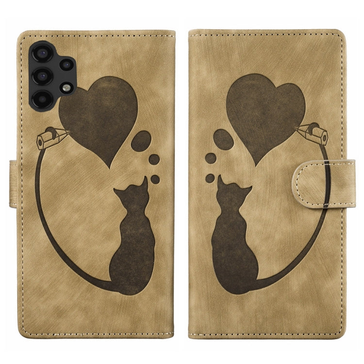 Pen Heart Cat Embossed Leather Phone Case, For Samsung Galaxy A14 5G, For Samsung Galaxy A13 4G / 5G / A04, For Samsung Galaxy A53 5G, For Samsung Galaxy A33 5G, For Samsung Galaxy S22 Ultra 5G, For Samsung Galaxy S22+ 5G, For Samsung Galaxy S22 5G    ...