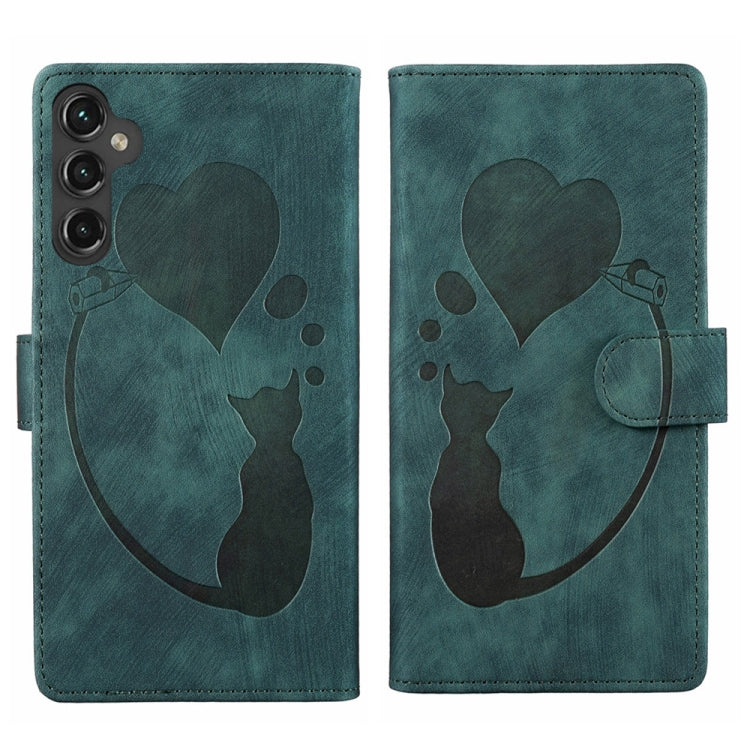 Pen Heart Cat Embossed Leather Phone Case, For Samsung Galaxy A15 5G, For Samsung Galaxy A55 5G, For Samsung Galaxy A35 5G, For Samsung Galaxy S24 Ultra 5G, For Samsung Galaxy S24+ 5G, For Samsung Galaxy S24 5G, For Samsung Galaxy A05s                 ...