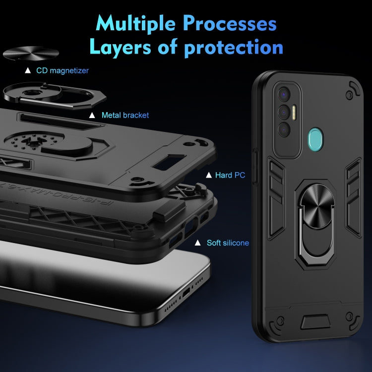Shockproof Metal Ring Holder Phone Case, For Tecno Spark 7P, For Tecno Pova