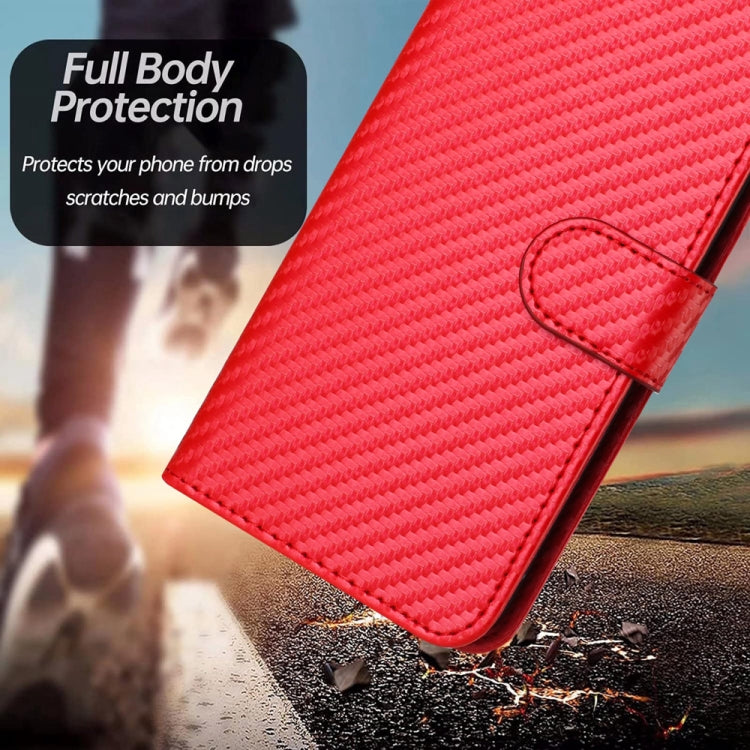 YX0070 Carbon Fiber Buckle Leather Phone Case with Lanyard, For iPhone 15, For iPhone 14 Plus, For iPhone 14, For iPhone 14 Pro, For iPhone 14 Pro Max, For iPhone SE 2022 / SE 2020 / 8 / 7