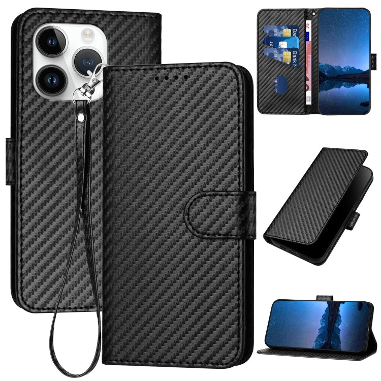 YX0070 Carbon Fiber Buckle Leather Phone Case with Lanyard, For iPhone 15, For iPhone 14 Plus, For iPhone 14, For iPhone 14 Pro, For iPhone 14 Pro Max, For iPhone SE 2022 / SE 2020 / 8 / 7