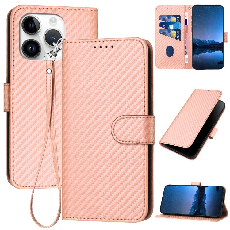 YX0070 Carbon Fiber Buckle Leather Phone Case with Lanyard, For iPhone 15, For iPhone 14 Plus, For iPhone 14, For iPhone 14 Pro, For iPhone 14 Pro Max, For iPhone SE 2022 / SE 2020 / 8 / 7