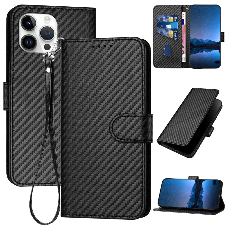 YX0070 Carbon Fiber Buckle Leather Phone Case with Lanyard, For iPhone 13 Pro Max, For iPhone 13 Pro, For iPhone 13, For iPhone 13 mini, For iPhone 12 / 12 Pro, For iPhone 12 Pro Max