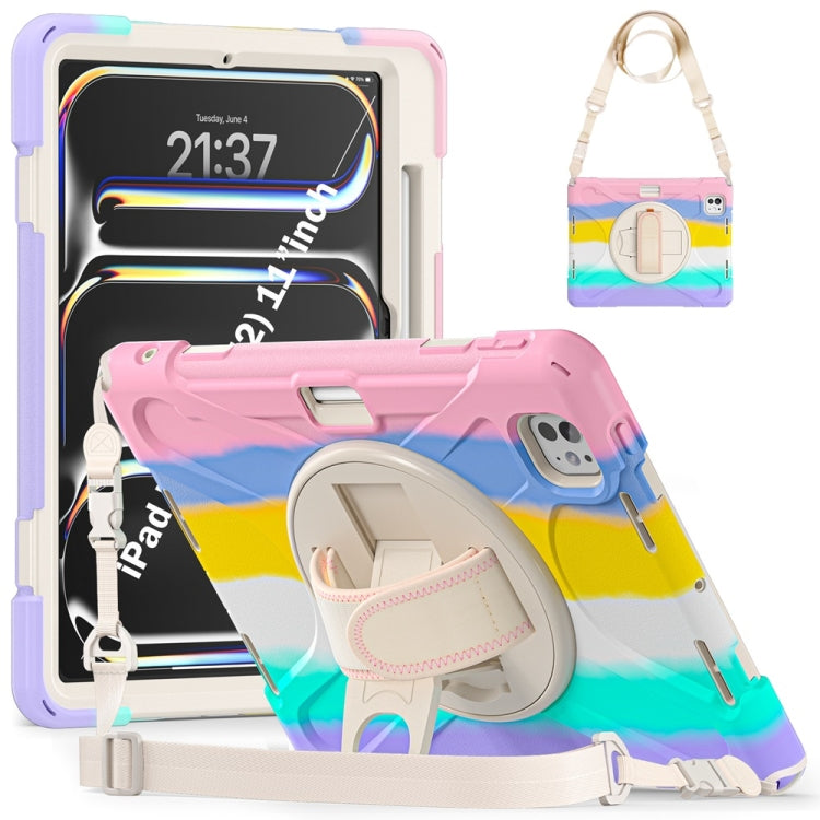 Rotatable Holder Silicone Hybrid PC Tablet Case with Shoulder Strap, For iPad Air 13 2026 / 2025 / 2024, For iPad Air 11 2026 / 2025 / 2024, For iPad Pro 13 2025 / 2024, For iPad Pro 11 2025 / 2024