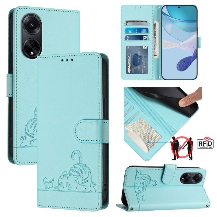 Cat Rat Embossed Pattern RFID Leather Phone Case with Lanyard, For OPPO Reno11 5G Global, For OPPO Reno11 Pro 5G Global, For OPPO Find X7 Ultra, For OPPO A38 4G / A18 4G Global, For OPPO Reno9 A, For OPPO Reno10 Pro Global, For OPPO Reno10 Global      ...