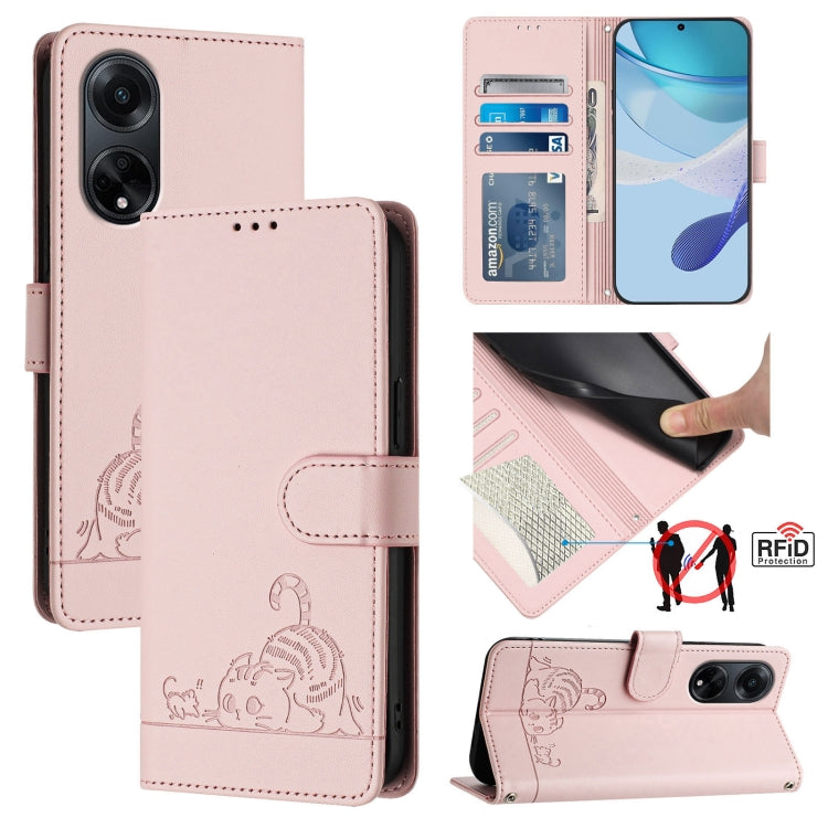Cat Rat Embossed Pattern RFID Leather Phone Case with Lanyard, For OPPO Reno11 5G Global, For OPPO Reno11 Pro 5G Global, For OPPO Find X7 Ultra, For OPPO A38 4G / A18 4G Global, For OPPO Reno9 A, For OPPO Reno10 Pro Global, For OPPO Reno10 Global      ...