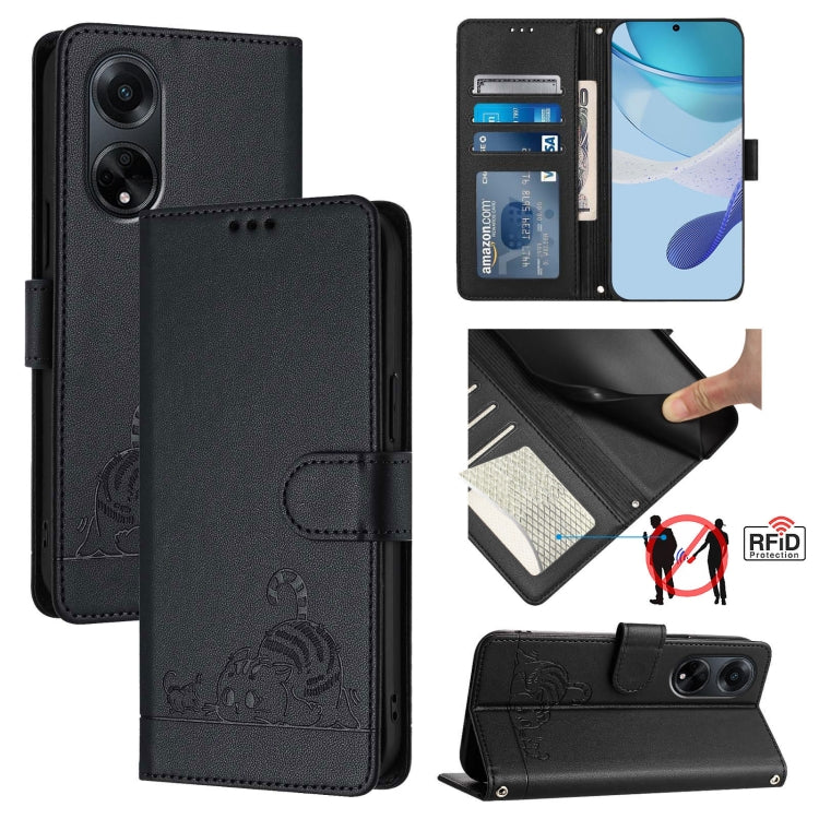 Cat Rat Embossed Pattern RFID Leather Phone Case with Lanyard, For OPPO Reno11 5G Global, For OPPO Reno11 Pro 5G Global, For OPPO Find X7 Ultra, For OPPO A38 4G / A18 4G Global, For OPPO Reno9 A, For OPPO Reno10 Pro Global, For OPPO Reno10 Global      ...