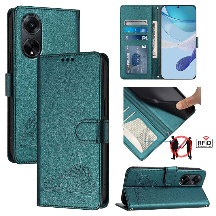 Cat Rat Embossed Pattern RFID Leather Phone Case with Lanyard, For OPPO Reno11 5G Global, For OPPO Reno11 Pro 5G Global, For OPPO Find X7 Ultra, For OPPO A38 4G / A18 4G Global, For OPPO Reno9 A, For OPPO Reno10 Pro Global, For OPPO Reno10 Global      ...
