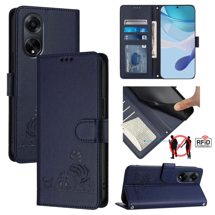 Cat Rat Embossed Pattern RFID Leather Phone Case with Lanyard, For OPPO Reno11 5G Global, For OPPO Reno11 Pro 5G Global, For OPPO Find X7 Ultra, For OPPO A38 4G / A18 4G Global, For OPPO Reno9 A, For OPPO Reno10 Pro Global, For OPPO Reno10 Global      ...