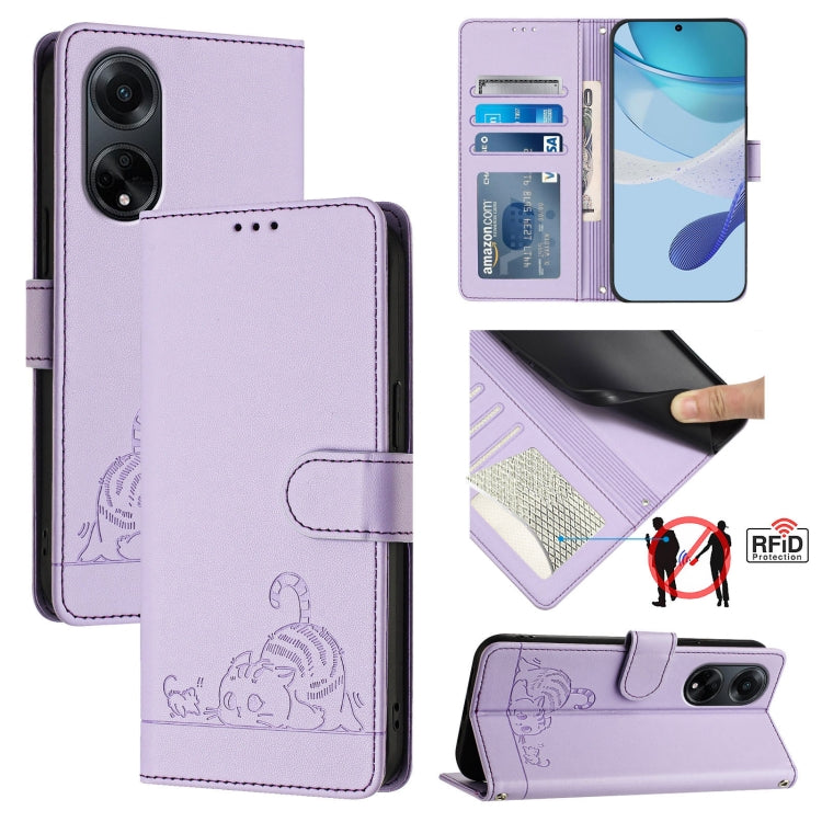 Cat Rat Embossed Pattern RFID Leather Phone Case with Lanyard, For OPPO Reno11 5G Global, For OPPO Reno11 Pro 5G Global, For OPPO Find X7 Ultra, For OPPO A38 4G / A18 4G Global, For OPPO Reno9 A, For OPPO Reno10 Pro Global, For OPPO Reno10 Global      ...