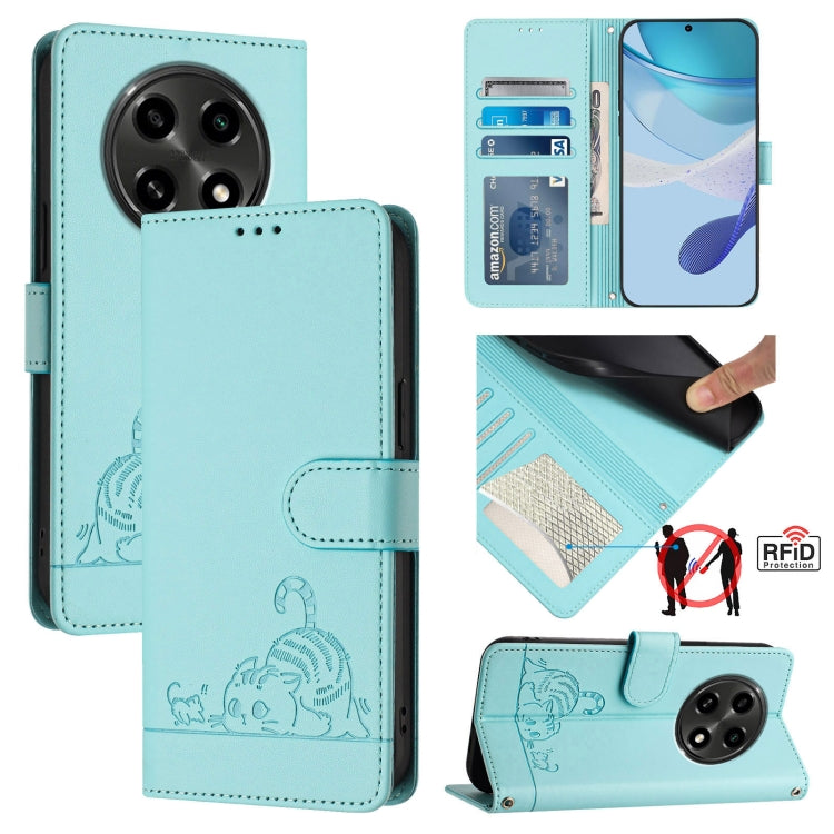 Cat Rat Embossed Pattern RFID Leather Phone Case with Lanyard, For OPPO Reno12 Pro Global, For OPPO Reno12 Global, For OPPO A60 4G Global, For OPPO A2 Pro 5G / A3 Pro 5G, For OPPO A3 Pro 5G Global, For OPPO Reno11 F 5G Global, For OPPO F25 Pro 5G India...