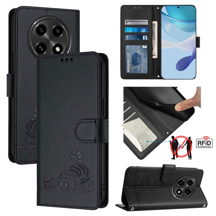 Cat Rat Embossed Pattern RFID Leather Phone Case with Lanyard, For OPPO Reno12 Pro Global, For OPPO Reno12 Global, For OPPO A60 4G Global, For OPPO A2 Pro 5G / A3 Pro 5G, For OPPO A3 Pro 5G Global, For OPPO Reno11 F 5G Global, For OPPO F25 Pro 5G India...