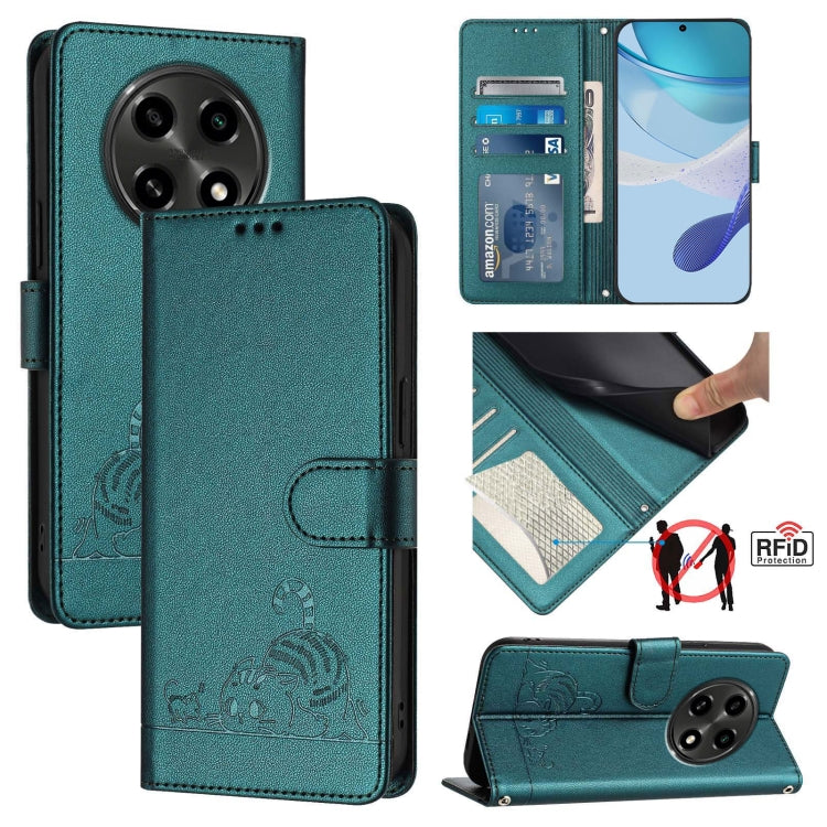 Cat Rat Embossed Pattern RFID Leather Phone Case with Lanyard, For OPPO Reno12 Pro Global, For OPPO Reno12 Global, For OPPO A60 4G Global, For OPPO A2 Pro 5G / A3 Pro 5G, For OPPO A3 Pro 5G Global, For OPPO Reno11 F 5G Global, For OPPO F25 Pro 5G India...