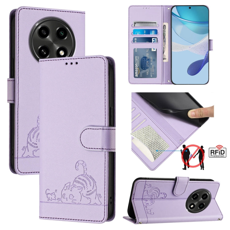 Cat Rat Embossed Pattern RFID Leather Phone Case with Lanyard, For OPPO Reno12 Pro Global, For OPPO Reno12 Global, For OPPO A60 4G Global, For OPPO A2 Pro 5G / A3 Pro 5G, For OPPO A3 Pro 5G Global, For OPPO Reno11 F 5G Global, For OPPO F25 Pro 5G India...