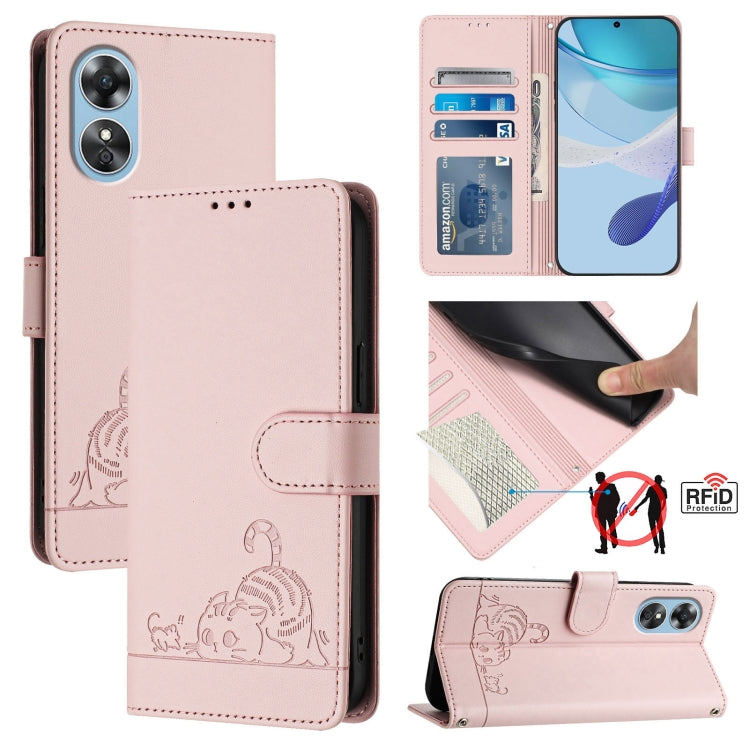 Cat Rat Embossed Pattern RFID Leather Phone Case with Lanyard, For OPPO Reno9 5G / Reno9 Pro 5G, For OPPO A17 4G Global / A17K, For OPPO A77S 4G, For OPPO A57e 4G Global, For OPPO A57S 4G Global, For OPPO Reno8 4G Global, For OPPO A77 5G / A97 5G      ...