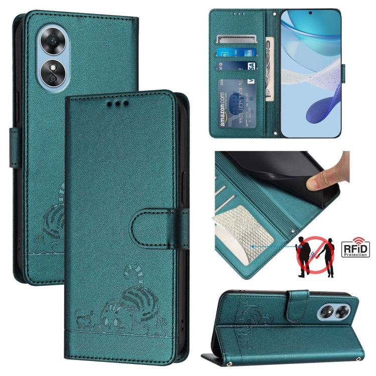 Cat Rat Embossed Pattern RFID Leather Phone Case with Lanyard, For OPPO Reno9 5G / Reno9 Pro 5G, For OPPO A17 4G Global / A17K, For OPPO A77S 4G, For OPPO A57e 4G Global, For OPPO A57S 4G Global, For OPPO Reno8 4G Global, For OPPO A77 5G / A97 5G      ...