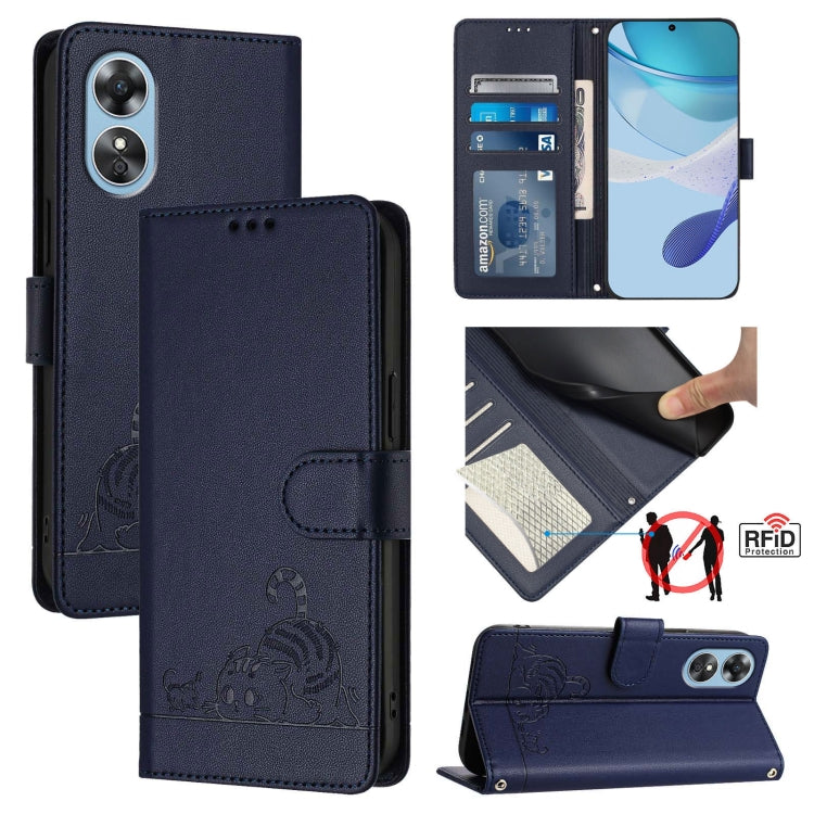 Cat Rat Embossed Pattern RFID Leather Phone Case with Lanyard, For OPPO Reno9 5G / Reno9 Pro 5G, For OPPO A17 4G Global / A17K, For OPPO A77S 4G, For OPPO A57e 4G Global, For OPPO A57S 4G Global, For OPPO Reno8 4G Global, For OPPO A77 5G / A97 5G      ...
