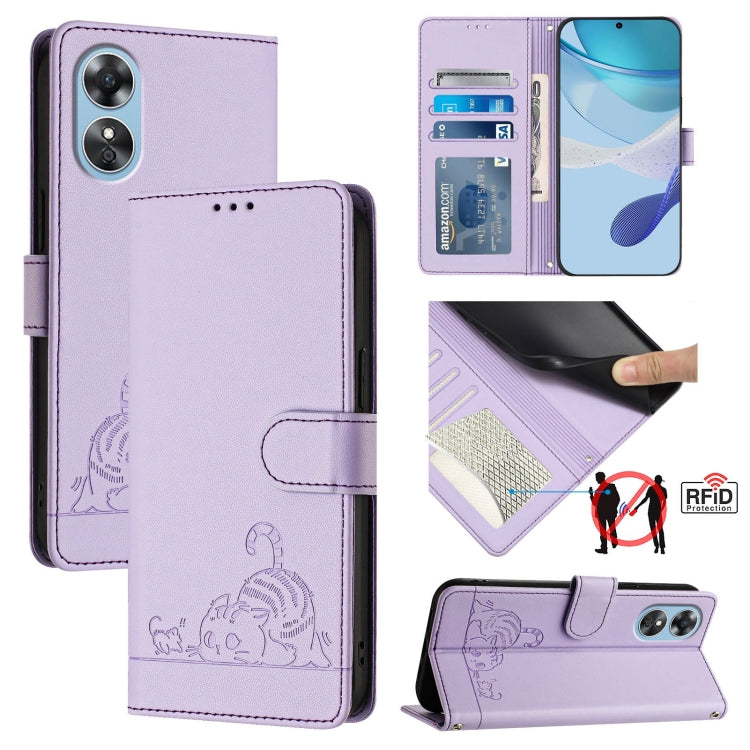 Cat Rat Embossed Pattern RFID Leather Phone Case with Lanyard, For OPPO Reno9 5G / Reno9 Pro 5G, For OPPO A17 4G Global / A17K, For OPPO A77S 4G, For OPPO A57e 4G Global, For OPPO A57S 4G Global, For OPPO Reno8 4G Global, For OPPO A77 5G / A97 5G      ...