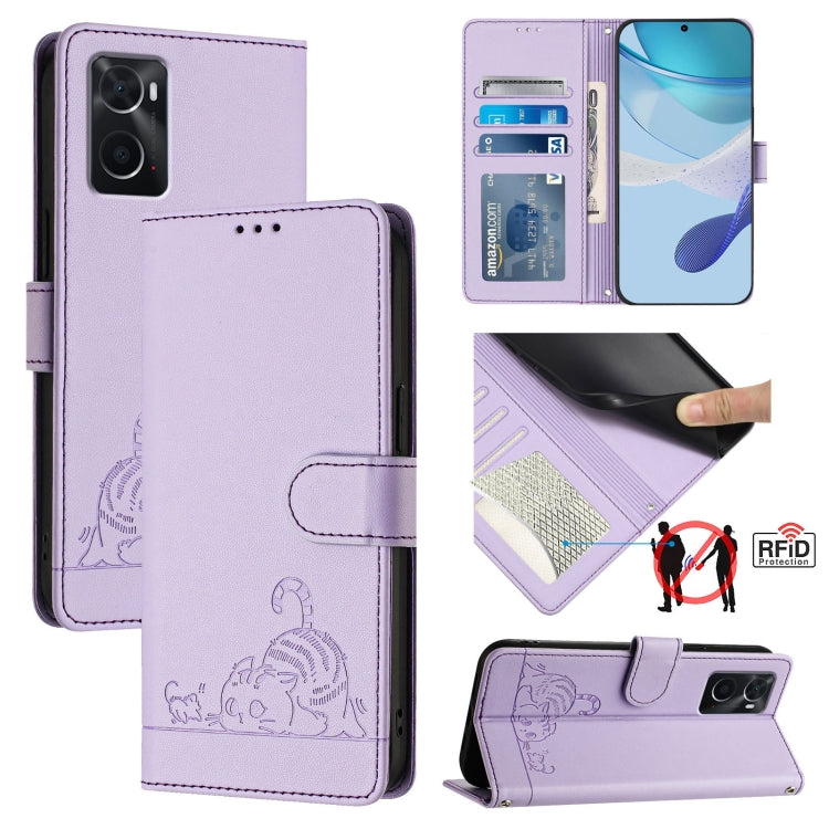 Cat Rat Embossed Pattern RFID Leather Phone Case with Lanyard, For OPPO A57 4G Global, For OPPO Reno8 Pro 5G Global, For OPPO Reno8 5G Global, For OPPO F21 Pro 5G, For OPPO Reno7 Lite, For OPPO A36 4G / A76 4G, For OPPO A96 4G / K10 4G                 ...