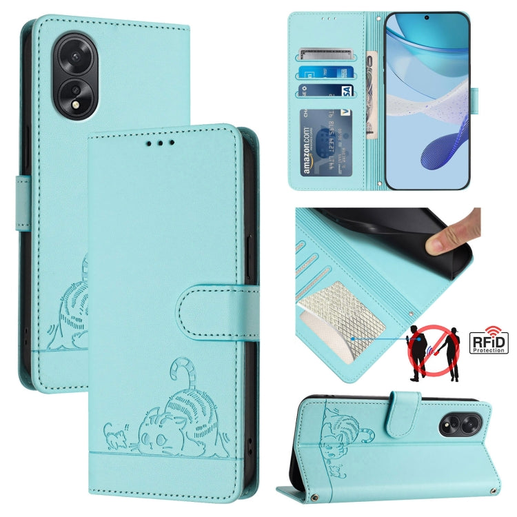Cat Rat Embossed Pattern RFID Leather Phone Case with Lanyard, For OPPO Reno11 5G Global, For OPPO Reno11 Pro 5G Global, For OPPO Find X7 Ultra, For OPPO A38 4G / A18 4G Global, For OPPO Reno9 A, For OPPO Reno10 Pro Global, For OPPO Reno10 Global      ...