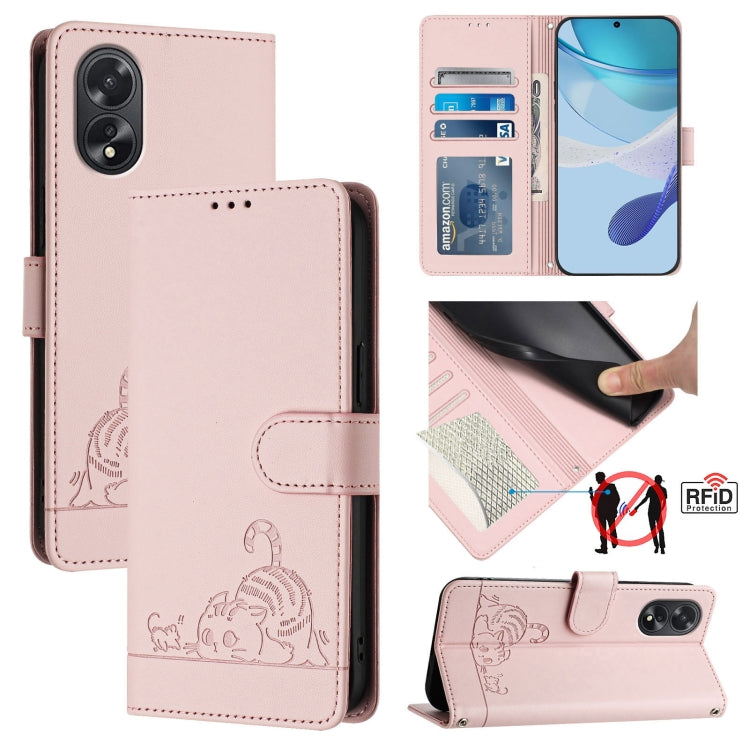 Cat Rat Embossed Pattern RFID Leather Phone Case with Lanyard, For OPPO Reno11 5G Global, For OPPO Reno11 Pro 5G Global, For OPPO Find X7 Ultra, For OPPO A38 4G / A18 4G Global, For OPPO Reno9 A, For OPPO Reno10 Pro Global, For OPPO Reno10 Global      ...