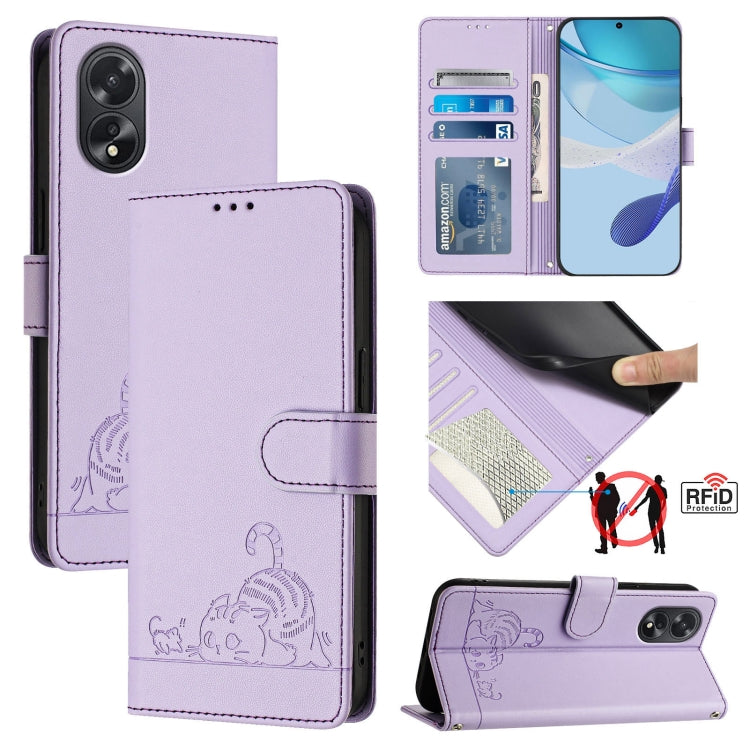 Cat Rat Embossed Pattern RFID Leather Phone Case with Lanyard, For OPPO Reno11 5G Global, For OPPO Reno11 Pro 5G Global, For OPPO Find X7 Ultra, For OPPO A38 4G / A18 4G Global, For OPPO Reno9 A, For OPPO Reno10 Pro Global, For OPPO Reno10 Global      ...