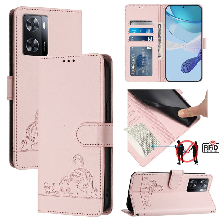 Cat Rat Embossed Pattern RFID Leather Phone Case with Lanyard, For OPPO Reno9 5G / Reno9 Pro 5G, For OPPO A17 4G Global / A17K, For OPPO A77S 4G, For OPPO A57e 4G Global, For OPPO A57S 4G Global, For OPPO Reno8 4G Global, For OPPO A77 5G / A97 5G      ...