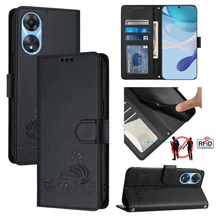 Cat Rat Embossed Pattern RFID Leather Phone Case with Lanyard, For OPPO Find X8 Pro, For OPPO A78 5G Global / A1X 5G, For OPPO Reno8 T 4G Global, For OPPO Find X6 Pro, For OPPO Find X6, For OPPO A1 Pro 5G / Reno8 T 5G Global, For OPPO Reno8 Z 5G       ...