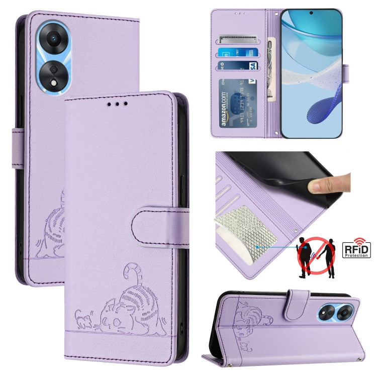 Cat Rat Embossed Pattern RFID Leather Phone Case with Lanyard, For OPPO Find X8 Pro, For OPPO A78 5G Global / A1X 5G, For OPPO Reno8 T 4G Global, For OPPO Find X6 Pro, For OPPO Find X6, For OPPO A1 Pro 5G / Reno8 T 5G Global, For OPPO Reno8 Z 5G       ...