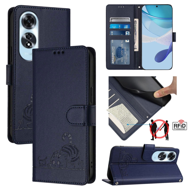 Cat Rat Embossed Pattern RFID Leather Phone Case with Lanyard, For OPPO Reno12 Pro Global, For OPPO Reno12 Global, For OPPO A60 4G Global, For OPPO A2 Pro 5G / A3 Pro 5G, For OPPO A3 Pro 5G Global, For OPPO Reno11 F 5G Global, For OPPO F25 Pro 5G India...