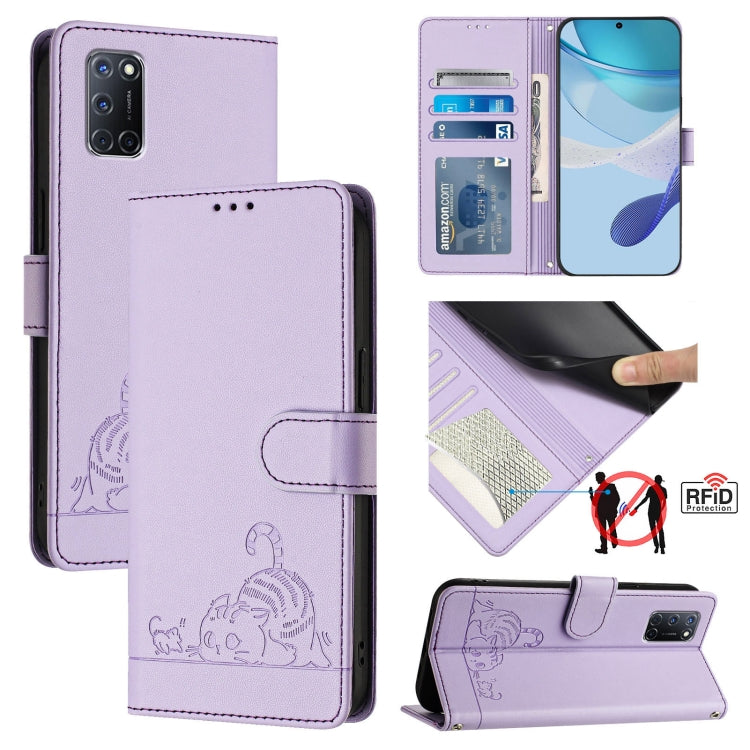 Cat Rat Embossed Pattern RFID Leather Phone Case with Lanyard, For OPPO A15 / A15S / A35 2021, For OPPO F17 Pro / A93 2020 4G Global, For OPPO Reon4 Lite / Reon4 F, For OPPO F17 / A73 2020 4G Global, For OPPO A72 / A52 / A92 4G, For OPPO A92S 5G       ...