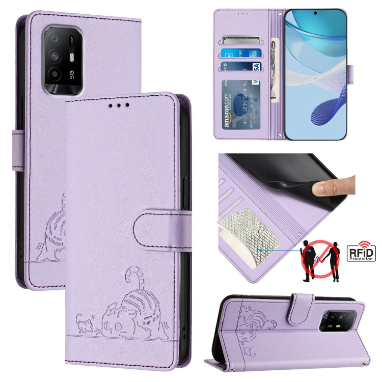 Cat Rat Embossed Pattern RFID Leather Phone Case with Lanyard, For OPPO A53s 4G / A33 2020 4G, For OPPO A11s 4G, For OPPO A74 4G / F19 / F19S, For OPPO A95 4G Global / Reno6 Lite, For OPPO F19 Pro / Reno5 F, For OPPO A94 5G Global                      ...
