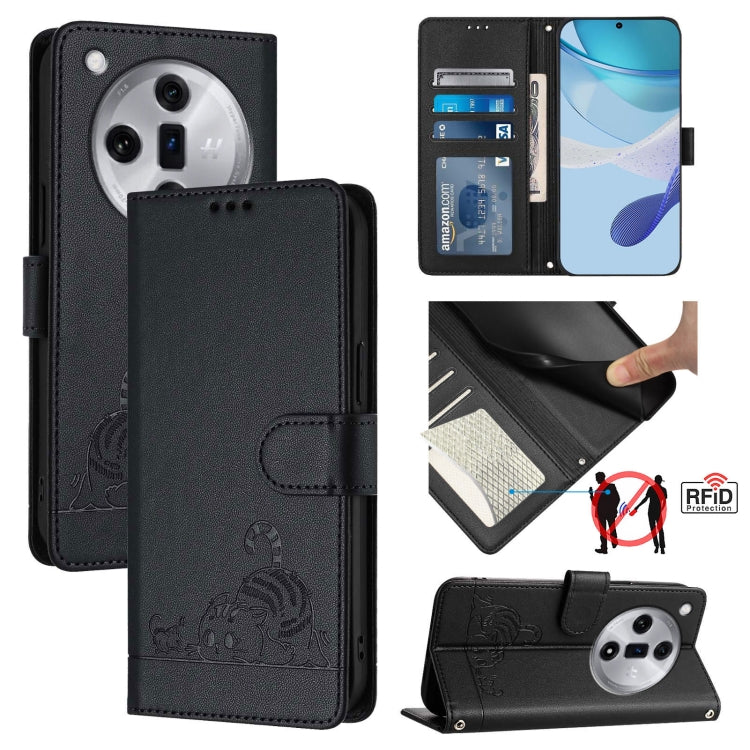 Cat Rat Embossed Pattern RFID Leather Phone Case with Lanyard, For OPPO Reno12 Pro Global, For OPPO Reno12 Global, For OPPO A60 4G Global, For OPPO A2 Pro 5G / A3 Pro 5G, For OPPO A3 Pro 5G Global, For OPPO Reno11 F 5G Global, For OPPO F25 Pro 5G India...