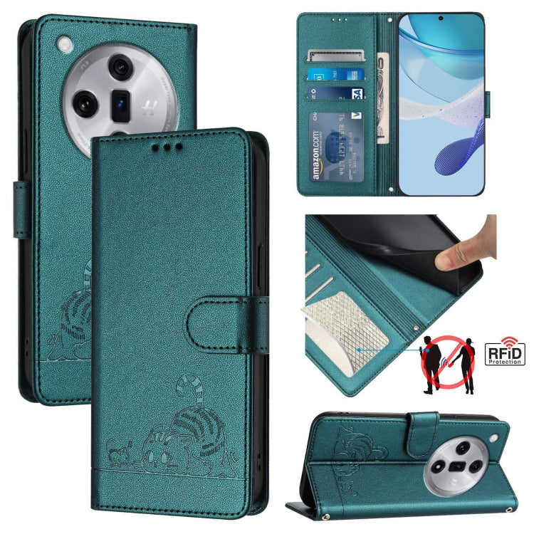 Cat Rat Embossed Pattern RFID Leather Phone Case with Lanyard, For OPPO Reno12 Pro Global, For OPPO Reno12 Global, For OPPO A60 4G Global, For OPPO A2 Pro 5G / A3 Pro 5G, For OPPO A3 Pro 5G Global, For OPPO Reno11 F 5G Global, For OPPO F25 Pro 5G India...