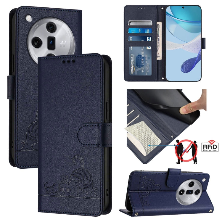 Cat Rat Embossed Pattern RFID Leather Phone Case with Lanyard, For OPPO Reno12 Pro Global, For OPPO Reno12 Global, For OPPO A60 4G Global, For OPPO A2 Pro 5G / A3 Pro 5G, For OPPO A3 Pro 5G Global, For OPPO Reno11 F 5G Global, For OPPO F25 Pro 5G India...