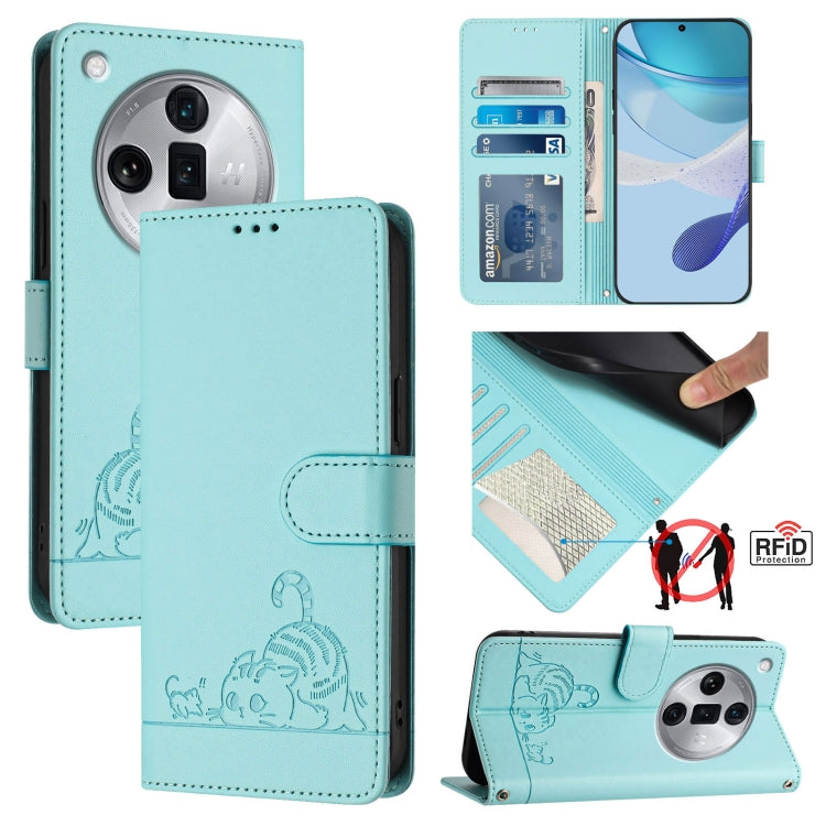 Cat Rat Embossed Pattern RFID Leather Phone Case with Lanyard, For OPPO Reno11 5G Global, For OPPO Reno11 Pro 5G Global, For OPPO Find X7 Ultra, For OPPO A38 4G / A18 4G Global, For OPPO Reno9 A, For OPPO Reno10 Pro Global, For OPPO Reno10 Global      ...